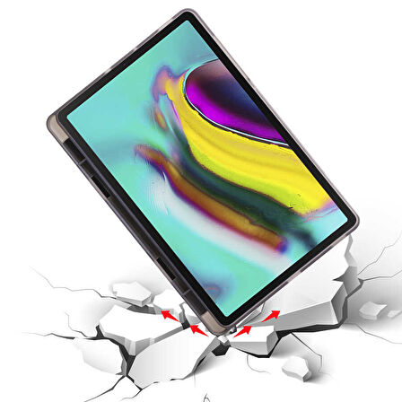 Galaxy Tab A7 10.4 T500 2020 Kılıf  Uyumlu ​İNC Tri Folding Kalem Bölmeli Standlı Kılıf-Siyah