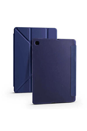 Galaxy Tab A7 10.4 T500 2020 Kılıf Tri Folding Kalem Bölmeli Standlı Kılıf-mavi