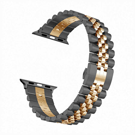 Watch Ultra 49mm Kordon Uyumlu KRD-36 Metal Strap Kayış CLO- Siyah-Rose Gold