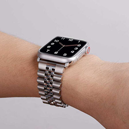 Watch Ultra 49mm Kordon Uyumlu KRD-36 Metal Strap Kayış CLO- Siyah-Rose Gold