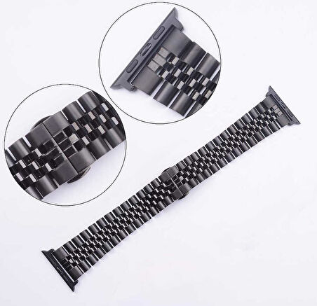 Watch Ultra 49mm Kordon Uyumlu KRD-36 Metal Strap Kayış CLO- Siyah-Rose Gold