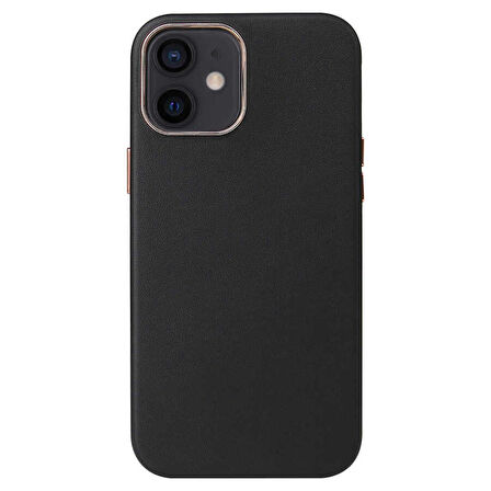 iPhone 12 Mini Uyumlu Zore Leathersafe Wireless Kapak-Siyah