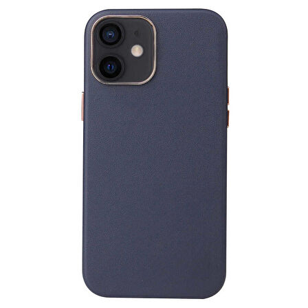 iPhone 12 Mini Uyumlu Zore Leathersafe Wireless Kapak-Lacivert