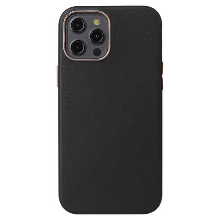 iPhone 12 Pro Uyumlu Zore Leathersafe Wireless Kapak-Siyah