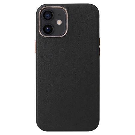 iPhone 12 Uyumlu Zore Leathersafe Wireless Kılıf-Siyah