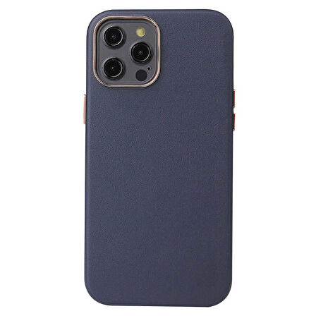 iPhone 12 Pro Uyumlu Zore Leathersafe Wireless Kılıf-Lacivert