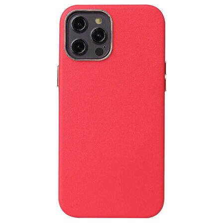 iPhone 12 Pro Max Uyumlu Zore Leathersafe Wireless Kılıf-Kırmızı