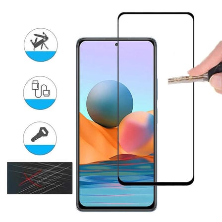 Redmi Note 10 MKST Kenarları Kırılmaya Dayanıklı Cam Ekran Koruyucu - Siyah