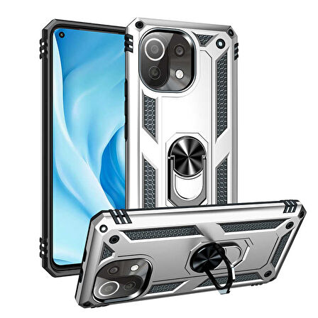 Xiaomi Mi 11 Lite Kılıf Vega Tank Sert Yüzüklü Standlı Zırh Koruma Kapak