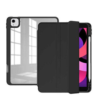 iPad Air 11 2025 M3 Kılıf ​ARTH Nort Arkası Şeffaf Standlı Kılıf - Pembe