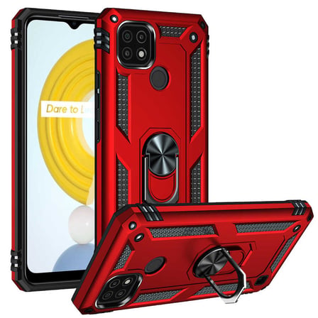 Realme C21 Kılıf Kamera Koruyucu Manyetik Standlı Tank Koruma Alan Tech