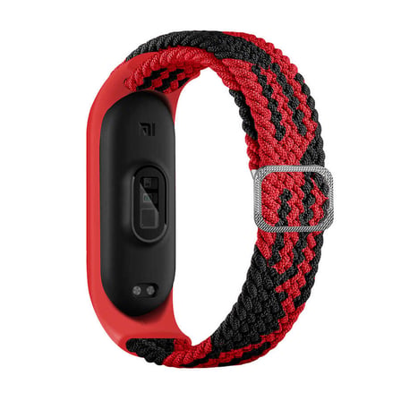 Xiaomi Mi Band 6 Uyumlu KRD-49 Örgü Zore Kordon-Siyah-Kırmızı