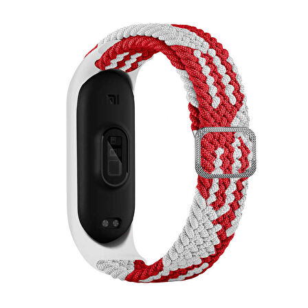 Xiaomi Mi Band 3 Uyumlu KRD-49 Örgü Zore Kordon-Kırmızı-Beyaz