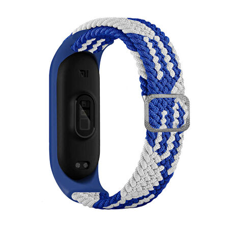 Xiaomi Mi Band 3 Uyumlu KRD-49 Örgü Zore Kordon-Mavi-Beyaz