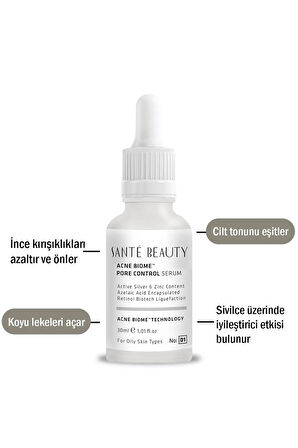 Siyah Nokta Ve Akne Gidermeye Yardımcı %1 Kaplı Retinol Içerikli Acne Bıome Control Serum 30 Ml