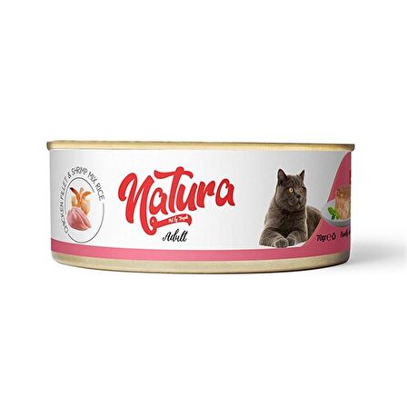 Natura Adult Tahılsız Tavuk Fileto ve Karidesli Yetişkin Kedi Konservesi 70 gr