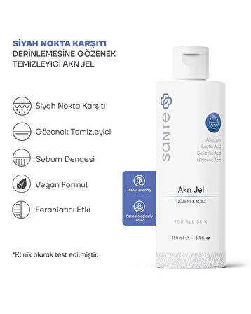 Sante Plus Yağlı, Akne ve Sivilceli Cilt için AKN Jel 150 Ml