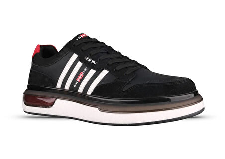 Erkek Sneaker - Siyah-Beyaz, Nubuk Deri