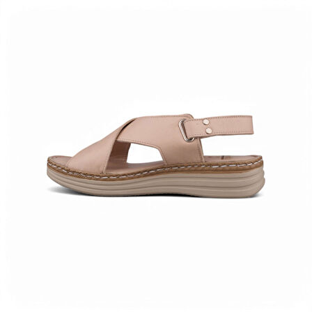 Kadın Günlük Sandalet - Bej, Deri