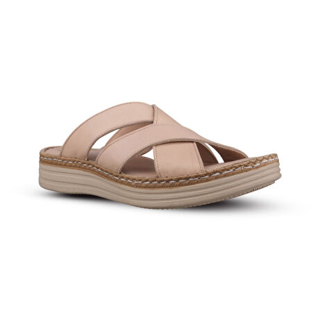 Kadın Günlük Terlik - Bej, Deri