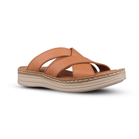 Kadın Günlük Terlik - Taba, Deri