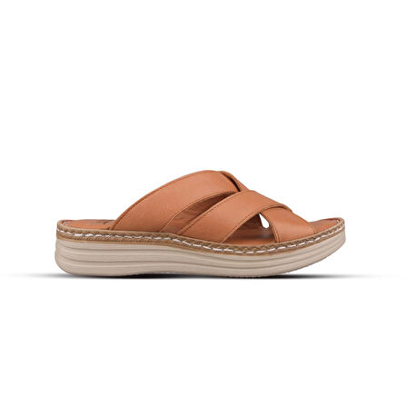 Kadın Günlük Terlik - Taba, Deri