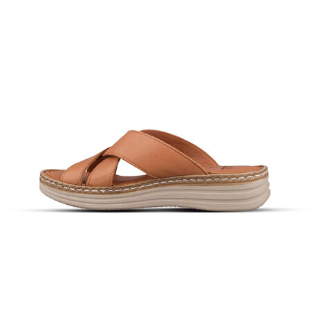 Kadın Günlük Terlik - Taba, Deri