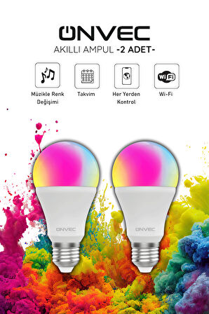 Onvec Wifi+Bluetooth Destekli 9W Rgb 2 Adet Akıllı Ampul Tuya