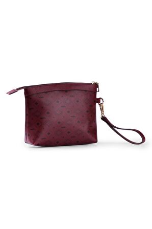 Kadın Basic Clutch Çanta Monogram Desenli Logolu Bordo Siyah (4010B) 214009