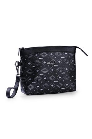 Kadın Basic Clutch Çanta Monogram Desenli Logolu Siyah Gri (4010SG) 214009