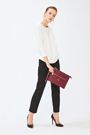 Kadın Basic Clutch Çanta Monogram Desen Bordo Siyah (4034B) 214031