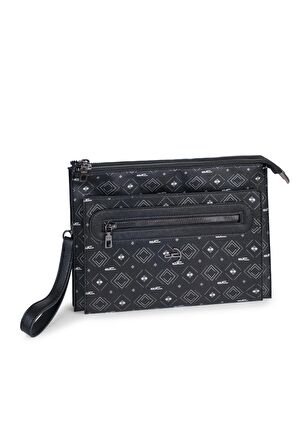 Kadın Basic Clutch Çanta Monogram Desen Siyah Gri (4034SG) 214031