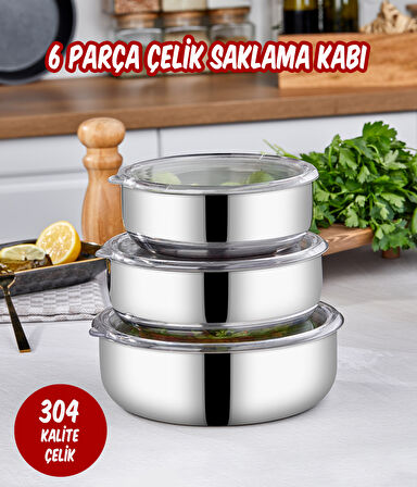 3’lü Çelik Saklama Kabı 6 Parça
