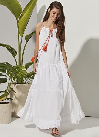White by Nature Beyaz Kadın Maksi Plaj Elbisesi WBN3184-S