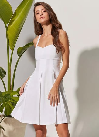 White by Nature Düz Yaka Beyaz Orta Kadın Elbise 310304