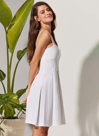 White by Nature Düz Yaka Beyaz Orta Kadın Elbise 310304