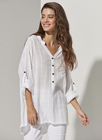 White by Nature Hakim Yaka Düz Beyaz Kadın Bluz WBN3286-S/M