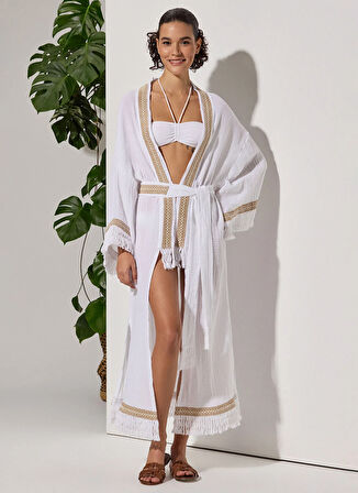 White by Nature Desenli Beyaz Kadın Kimono 120348