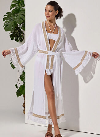 White by Nature Desenli Beyaz Kadın Kimono 120348