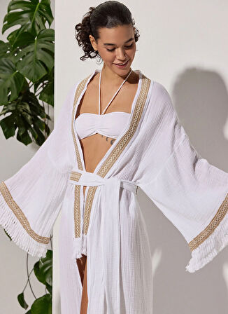 White by Nature Desenli Beyaz Kadın Kimono 120348