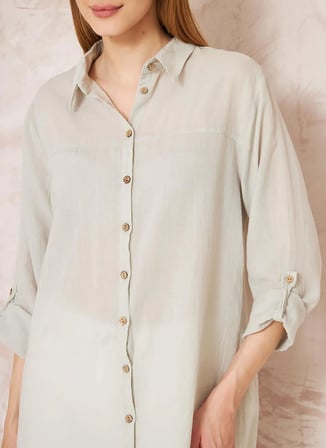 White by Nature Gri Kadın Gömlek Yaka Normal Fit Elbise 322548GR