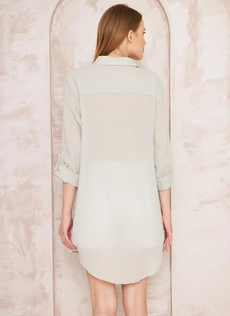 White by Nature Gri Kadın Gömlek Yaka Normal Fit Elbise 322548GR