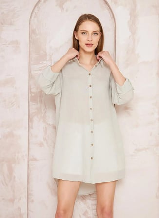 White by Nature Gri Kadın Gömlek Yaka Normal Fit Elbise 322548GR