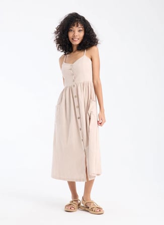 White by Nature Bej Kadın V Yaka Normal Fit Elbise 311348BJ