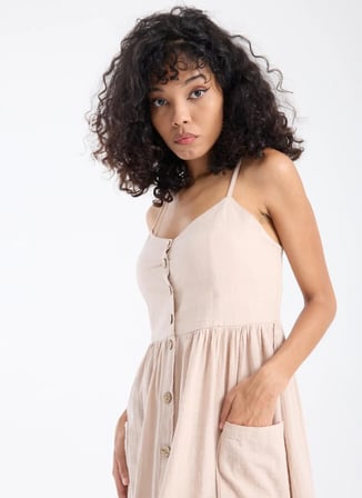 White by Nature Bej Kadın V Yaka Normal Fit Elbise 311348BJ
