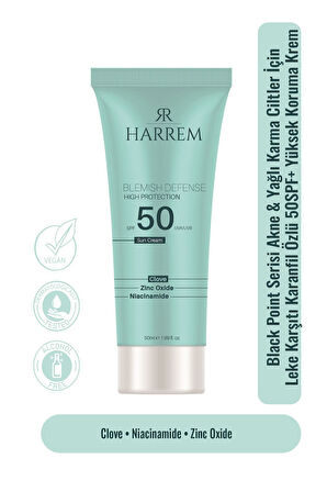 Harrem Black Point Akneli ve Yağlı Karma Ciltler için Güneş Kremi 50 SPF 50 ml