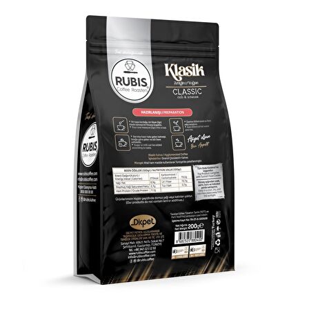 Rubis Coffee Roasters Classic Klasik Sade 200 gr Paket 