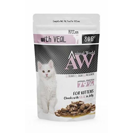 Animal World Jöle İçinde Parça Dana Etli Yavru Kedi Pouch Mama 80 gr