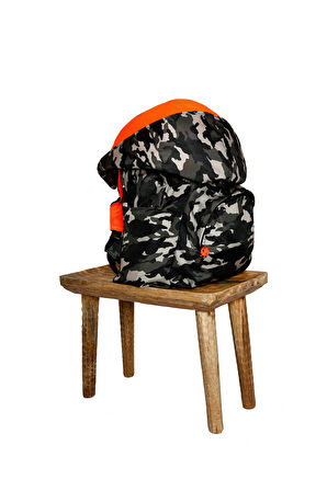 Morikukko Camo Neon Orange Çıkabilir Kapüşonlu Sırt Çantası