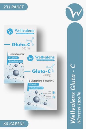 Wellvalens Gluta-C L-Glutatyon Ve Vitamin C 30 Kapsül Takviye Edici Gıda